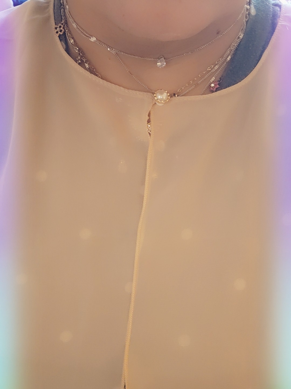 Cream Polka Dot Blouse with Pearl Accent